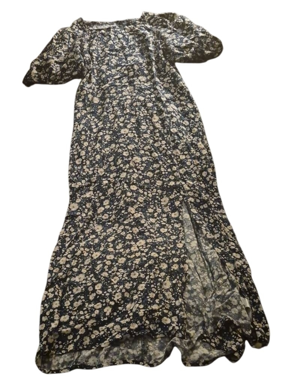 Old Navy Navy and Cream Floral Puff-Sleeve Maxi Dress